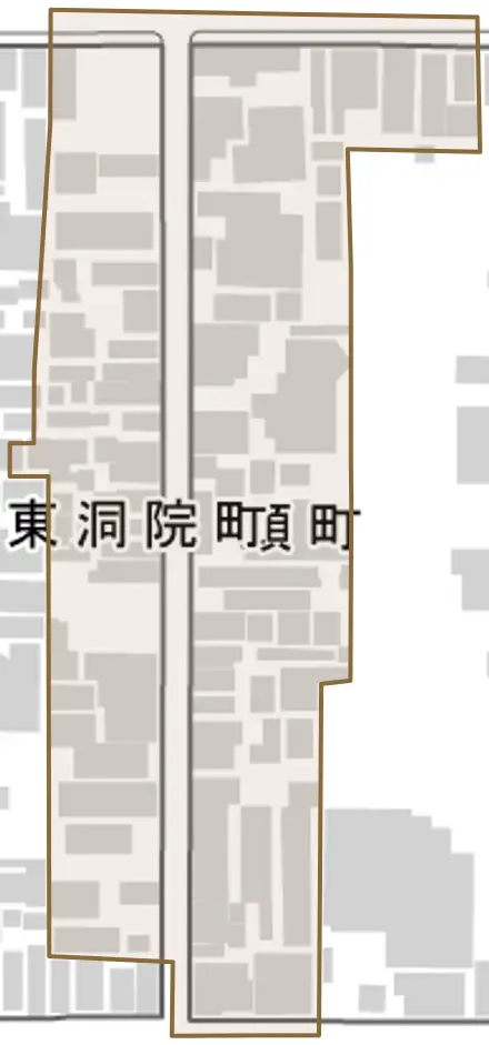 頭町とその周辺の地図。町の範囲を重ねている