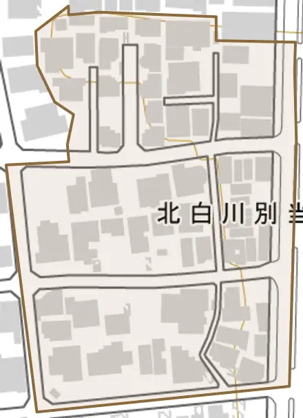 北白川別当町とその周辺の地図。町の範囲を重ねている