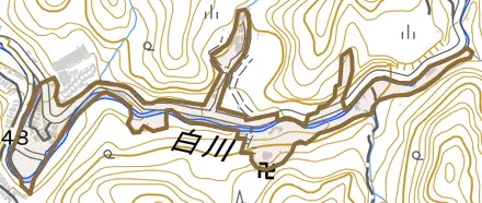 北白川琵琶町とその周辺の地図。町の範囲を重ねている