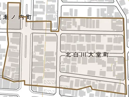 北白川大堂町とその周辺の地図。町の範囲を重ねている