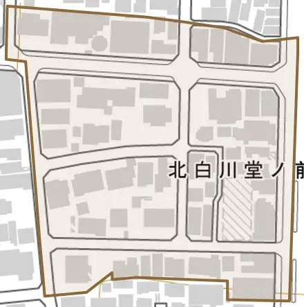 北白川堂ノ前町とその周辺の地図。町の範囲を重ねている