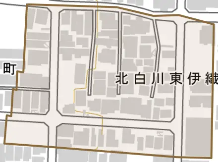 北白川東伊織町とその周辺の地図。町の範囲を重ねている