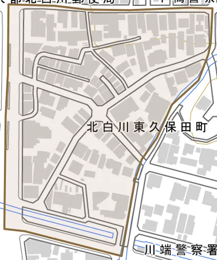 北白川東久保田町とその周辺の地図。町の範囲を重ねている