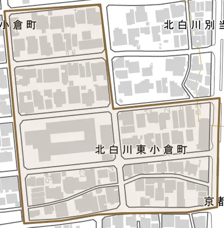 北白川東小倉町とその周辺の地図。町の範囲を重ねている