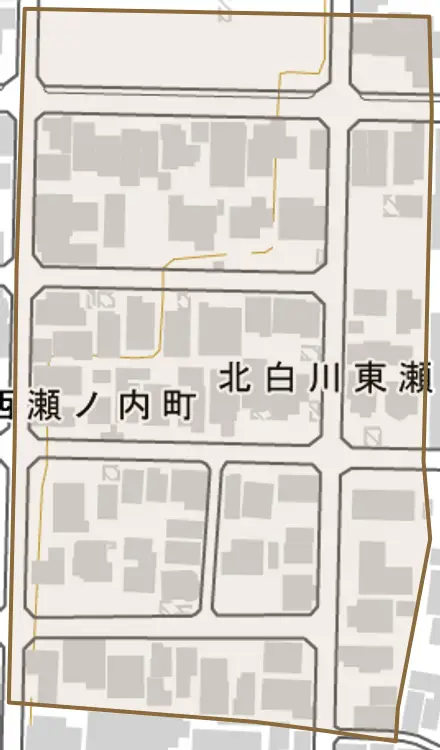 北白川東瀬ノ内町とその周辺の地図。町の範囲を重ねている