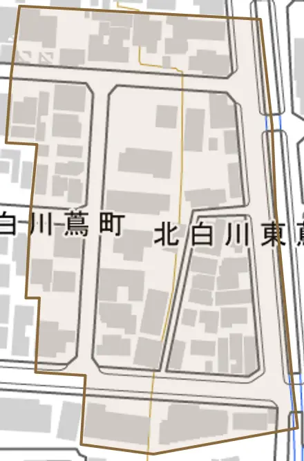 北白川東蔦町とその周辺の地図。町の範囲を重ねている