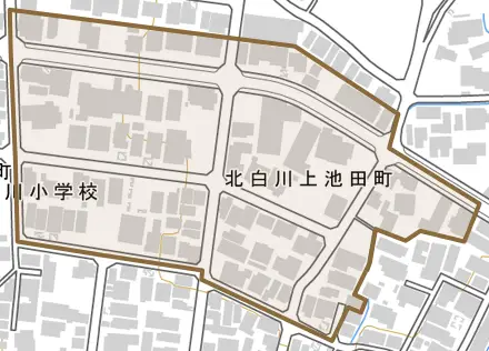 北白川上池田町とその周辺の地図。町の範囲を重ねている
