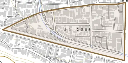 北白川久保田町とその周辺の地図。町の範囲を重ねている