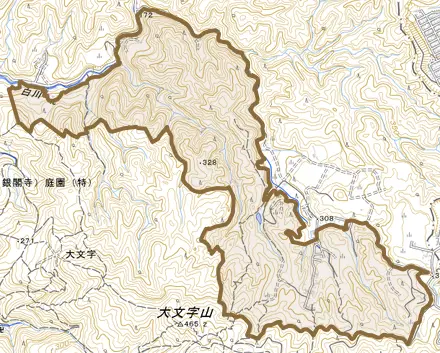 北白川南ケ原町とその周辺の地図。町の範囲を重ねている