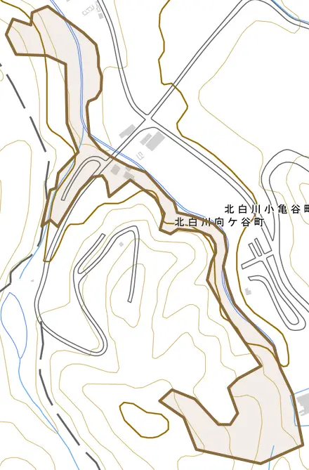 北白川向ケ谷町とその周辺の地図。町の範囲を重ねている