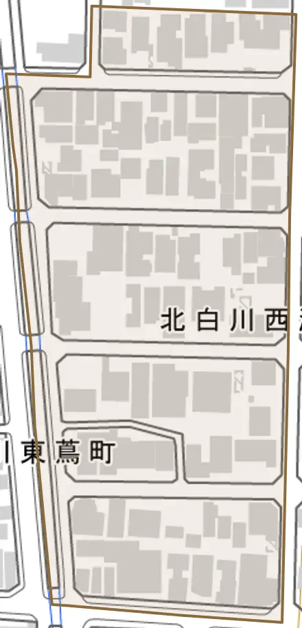 北白川西瀬ノ内町とその周辺の地図。町の範囲を重ねている