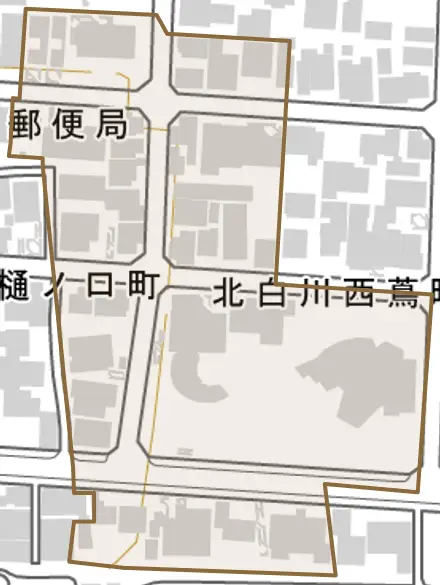 北白川西蔦町とその周辺の地図。町の範囲を重ねている