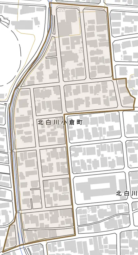 北白川小倉町とその周辺の地図。町の範囲を重ねている