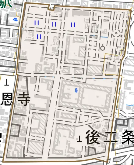 北白川追分町とその周辺の地図。町の範囲を重ねている