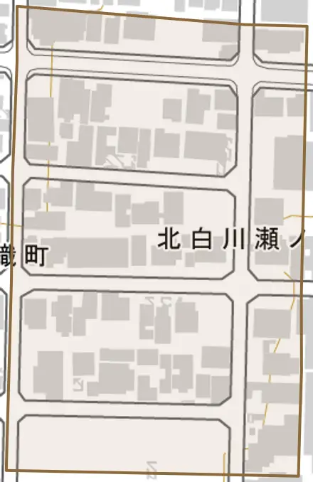 北白川瀬ノ内町とその周辺の地図。町の範囲を重ねている