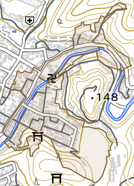 北白川仕伏町とその周辺の地図。町の範囲を重ねている