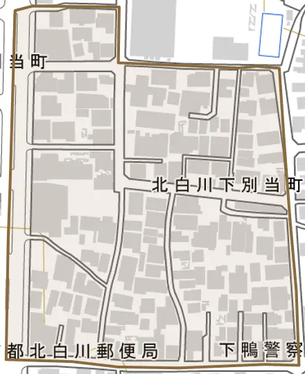 北白川下別当町とその周辺の地図。町の範囲を重ねている