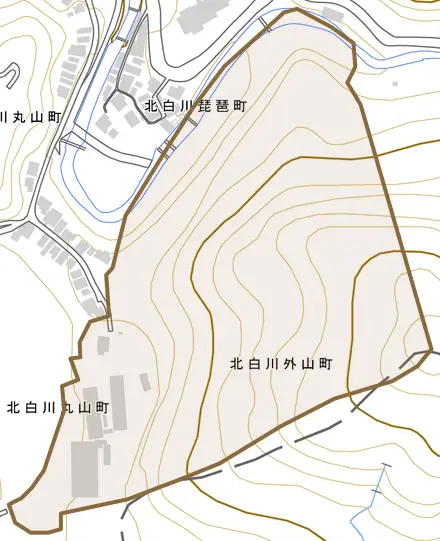 北白川外山町とその周辺の地図。町の範囲を重ねている