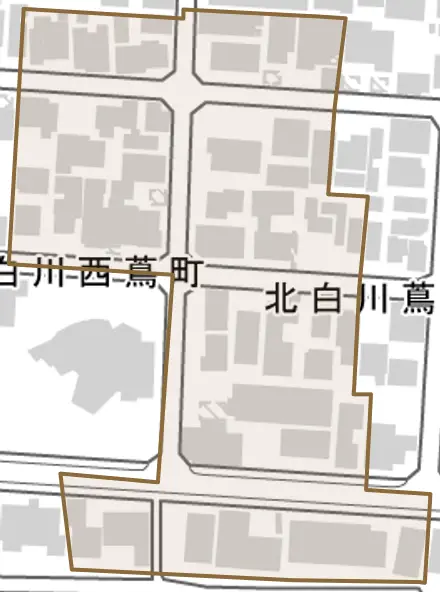 北白川蔦町とその周辺の地図。町の範囲を重ねている
