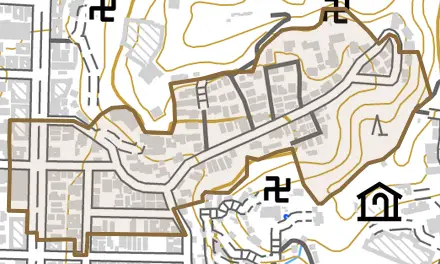 北白川山田町とその周辺の地図。町の範囲を重ねている