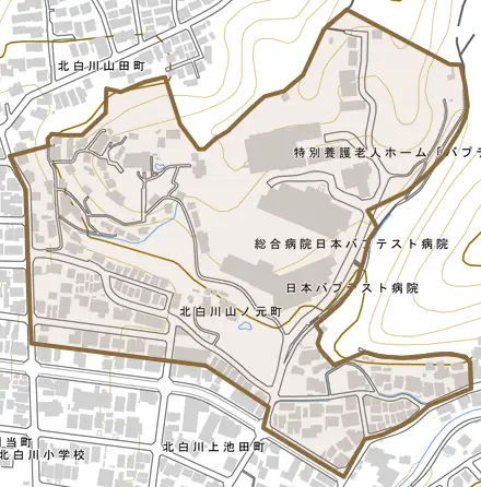 北白川山ノ元町とその周辺の地図。町の範囲を重ねている