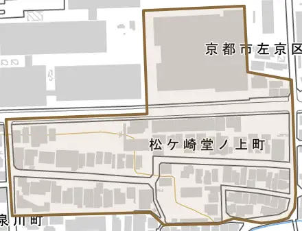 松ケ崎堂ノ上町とその周辺の地図。町の範囲を重ねている