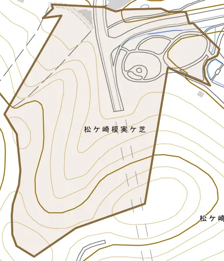 松ケ崎榎実ケ芝とその周辺の地図。町の範囲を重ねている