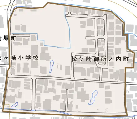 松ケ崎御所ノ内町とその周辺の地図。町の範囲を重ねている