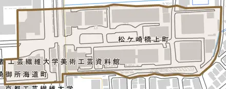 松ケ崎橋上町とその周辺の地図。町の範囲を重ねている
