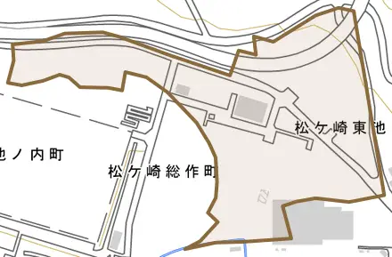 松ケ崎東池ノ内町とその周辺の地図。町の範囲を重ねている