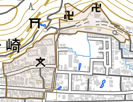 松ケ崎堀町とその周辺の地図。町の範囲を重ねている