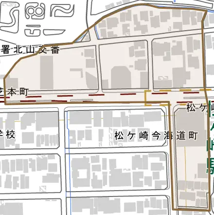 松ケ崎井出ケ海道町とその周辺の地図。町の範囲を重ねている