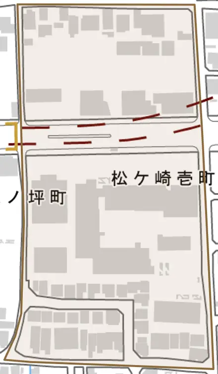 松ケ崎壱町田町とその周辺の地図。町の範囲を重ねている