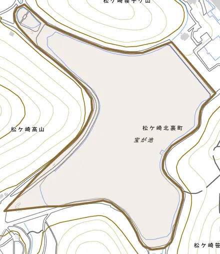 松ケ崎北裏町とその周辺の地図。町の範囲を重ねている