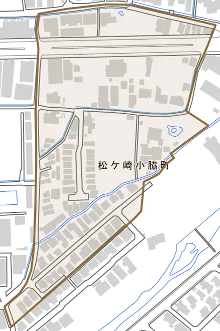 松ケ崎小脇町とその周辺の地図。町の範囲を重ねている