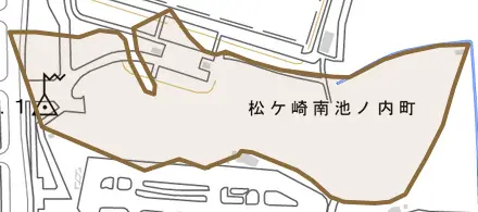 松ケ崎南池ノ内町とその周辺の地図。町の範囲を重ねている
