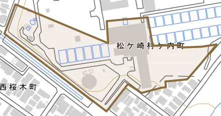 松ケ崎村ケ内町とその周辺の地図。町の範囲を重ねている
