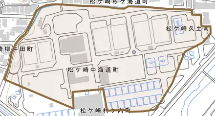 松ケ崎中海道町とその周辺の地図。町の範囲を重ねている