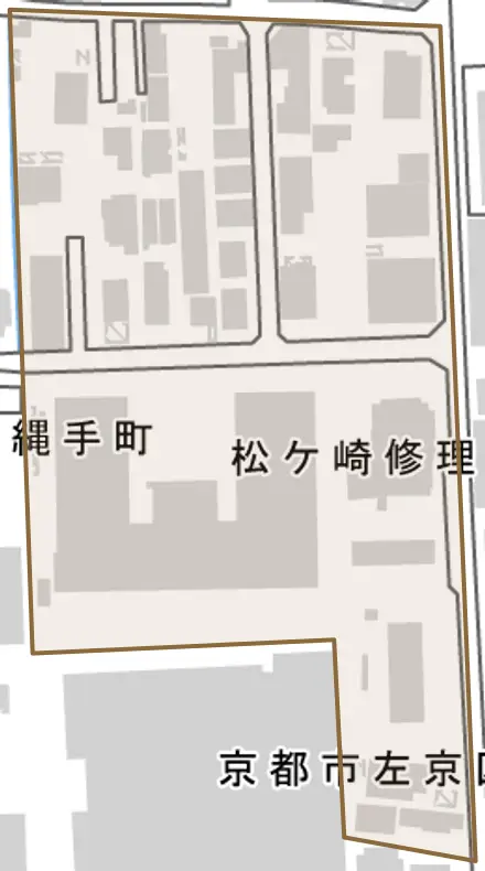 松ケ崎修理式町とその周辺の地図。町の範囲を重ねている
