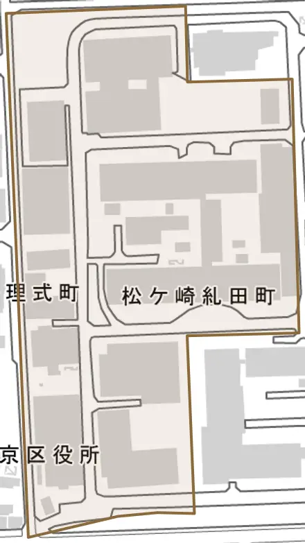 松ケ崎糺田町とその周辺の地図。町の範囲を重ねている