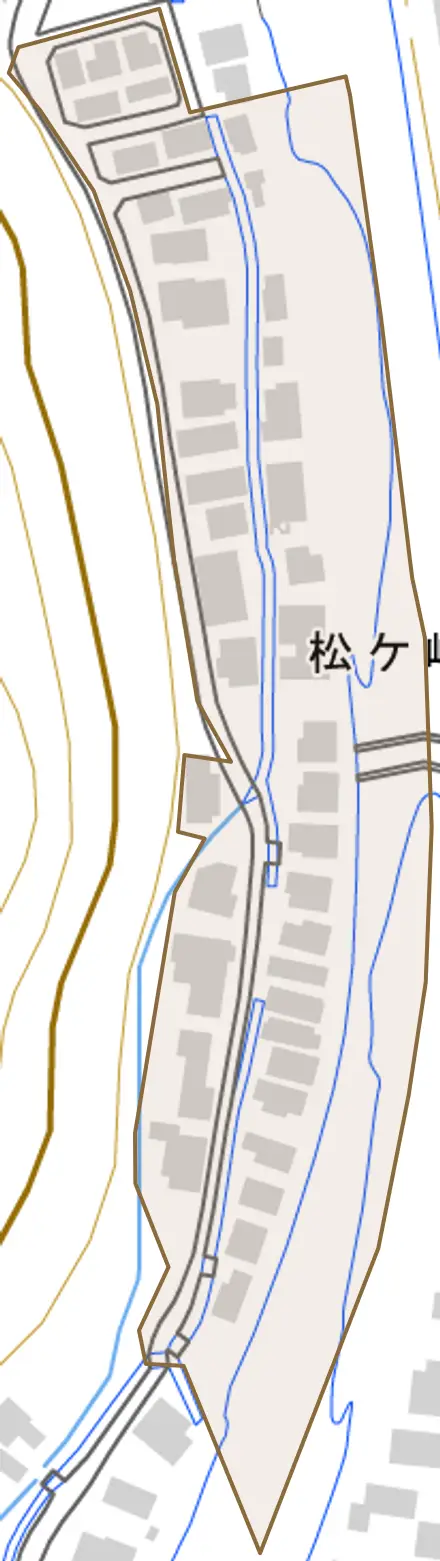 松ケ崎井出ケ鼻町とその周辺の地図。町の範囲を重ねている