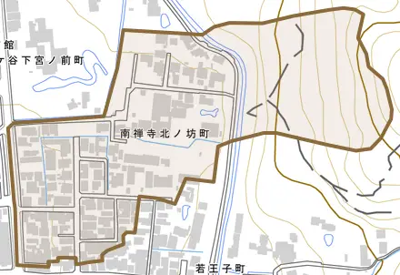 南禅寺北ノ坊町とその周辺の地図。町の範囲を重ねている