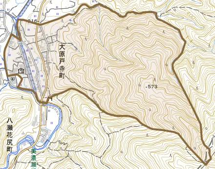 大原戸寺町とその周辺の地図。町の範囲を重ねている