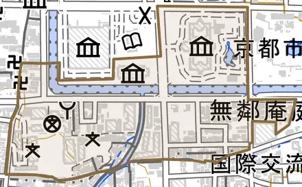 岡崎円勝寺町とその周辺の地図。町の範囲を重ねている