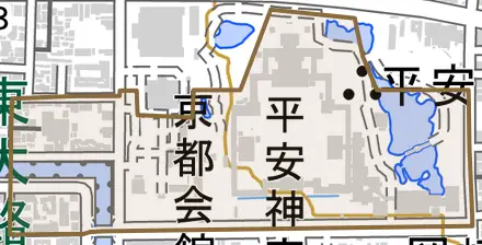 岡崎西天王町とその周辺の地図。町の範囲を重ねている