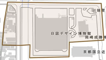 岡崎成勝寺町とその周辺の地図。町の範囲を重ねている