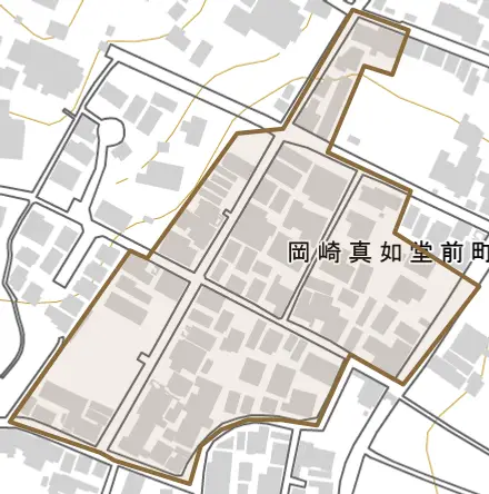 岡崎真如堂前町とその周辺の地図。町の範囲を重ねている