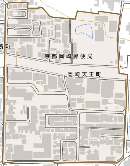 岡崎天王町とその周辺の地図。町の範囲を重ねている