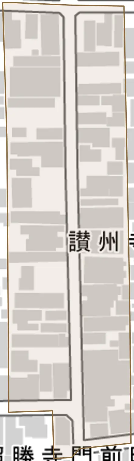 讃州寺町とその周辺の地図。町の範囲を重ねている