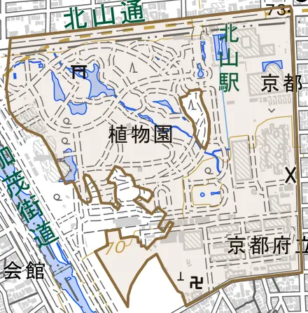 下鴨半木町とその周辺の地図。町の範囲を重ねている